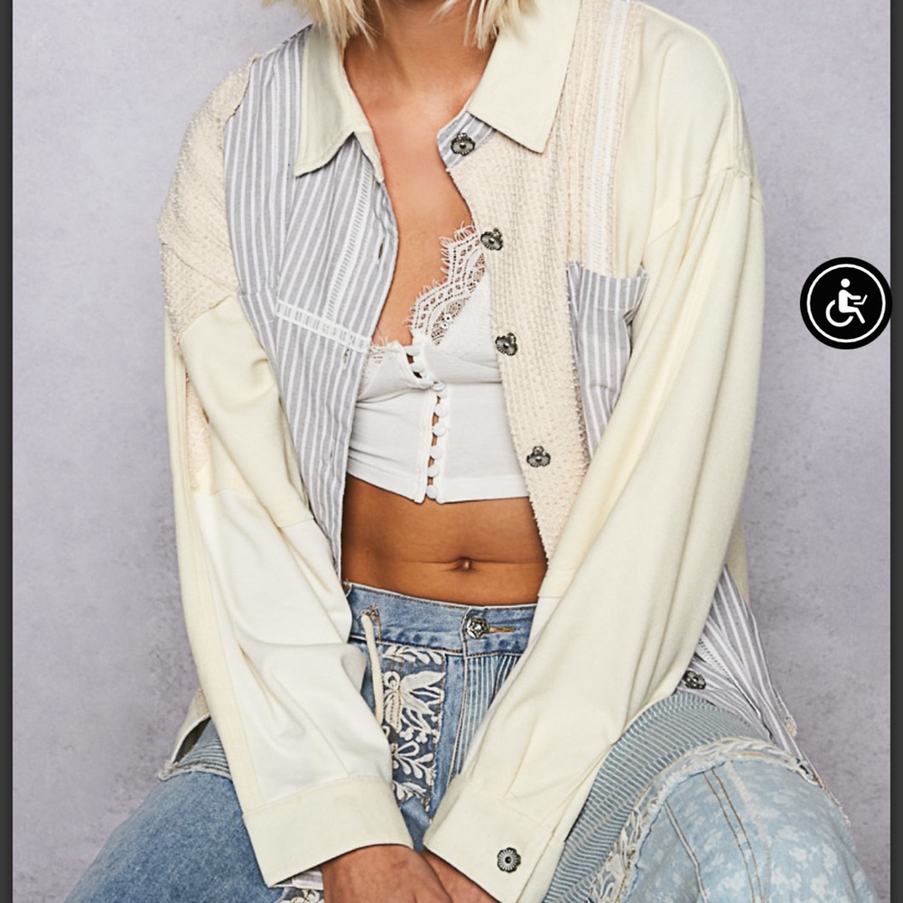 Stylish Cream and Gray Women's Top POL